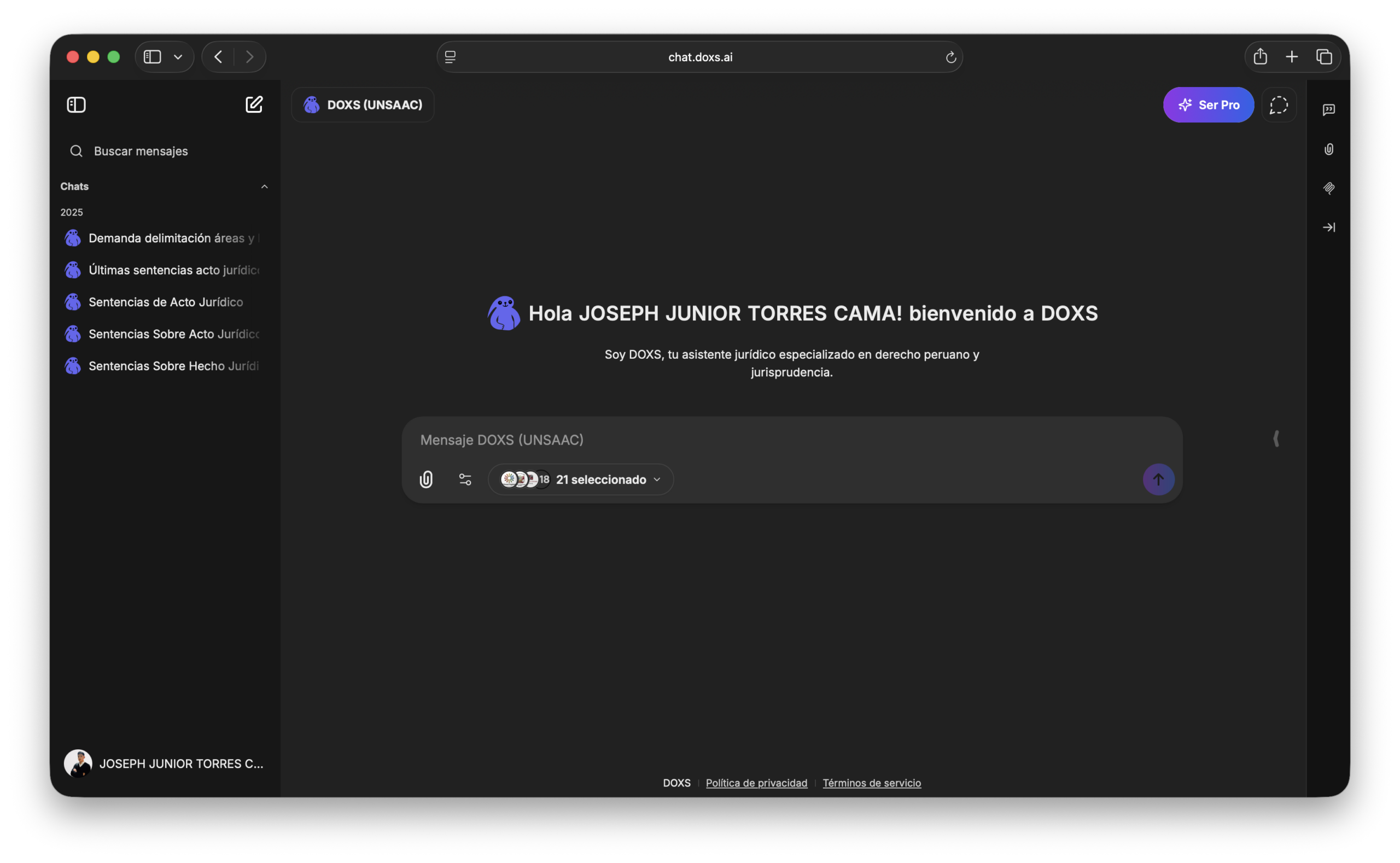 DOXS plataforma con chats de búsqueda jurídica